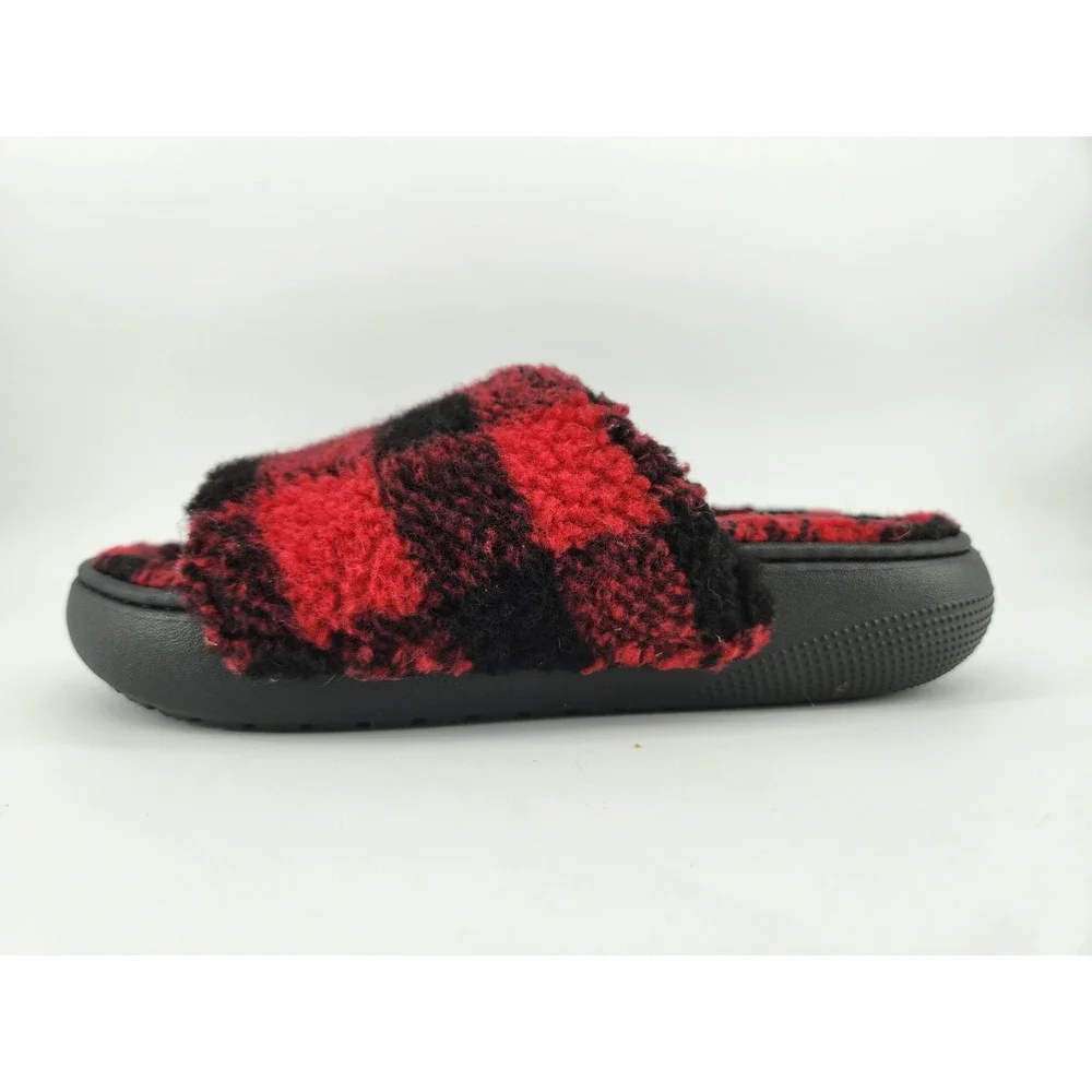 Crocs Classic Cozzzy Sandal Mens 5 Womens 7 Red Black Buffalo Check Plaid 210694